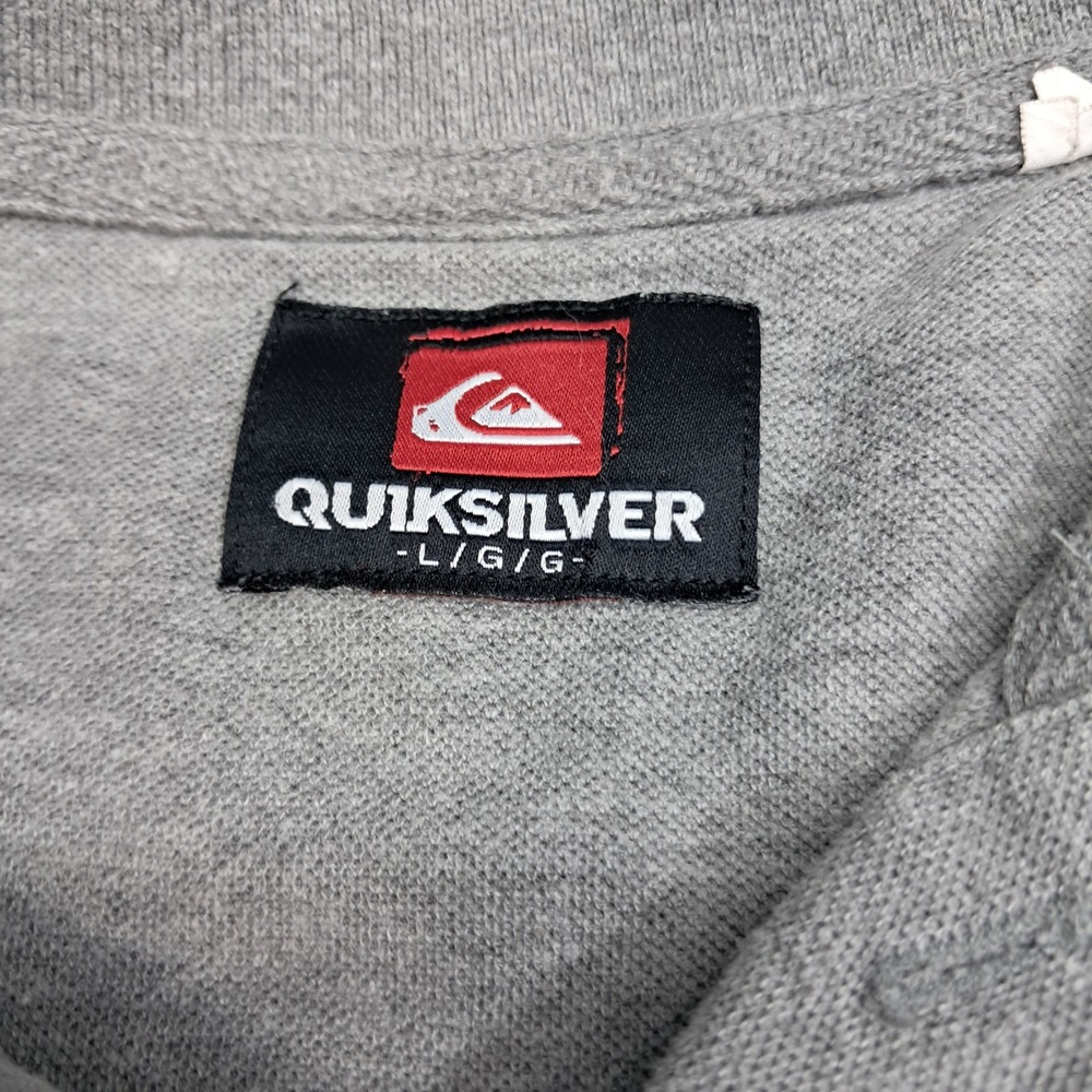 Quiksilver Mens Grey Short Sleeve Pique Polo Shirt Logo Large 8161 - Picture 3 of 8